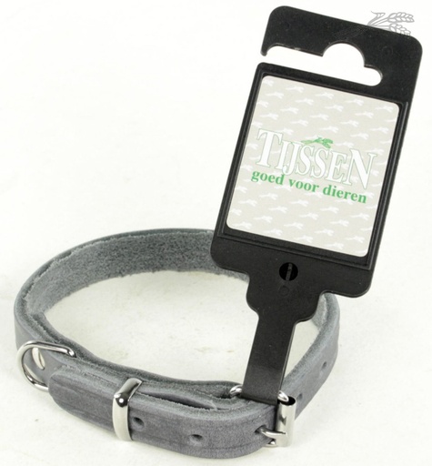 [L54468] Tijssen Halsband Vetleer Grijs (12 mm / 35 cm)