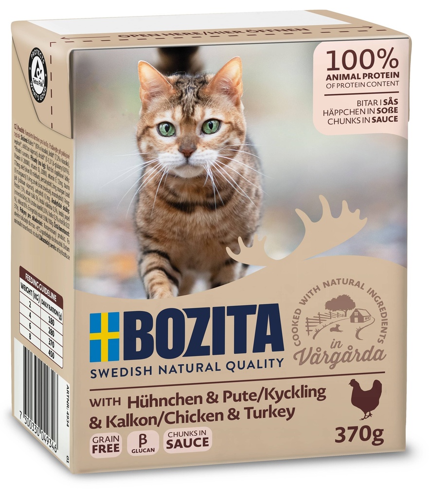 Bozita Tetra Feline Kip & Kalkoen chunks in sauce 6 x 370 gr.