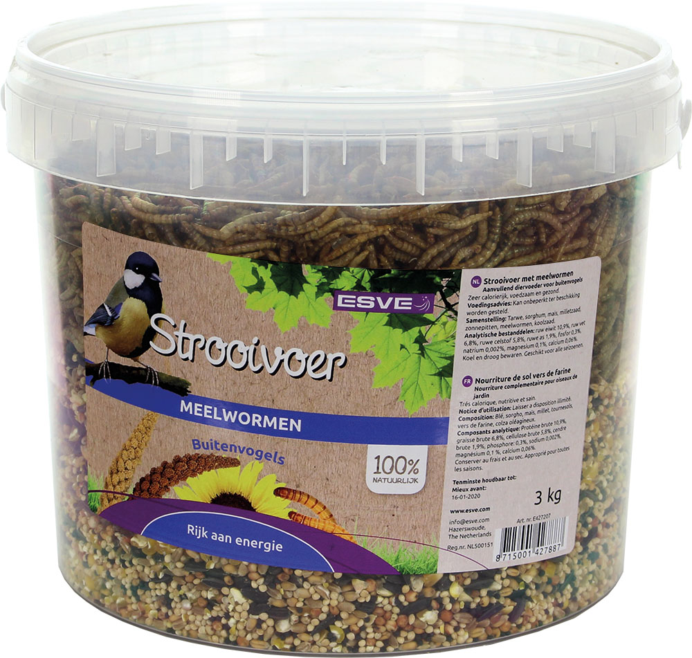 Strooivoer met Meelwormen emmer ESVE 3 kg.