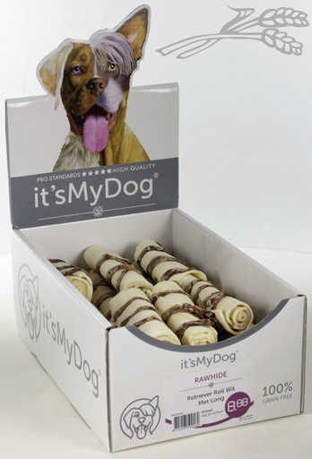 [IMD50016] it's My Dog Rawhide Retriever Roll Wit Met Long 25 x 1 st.