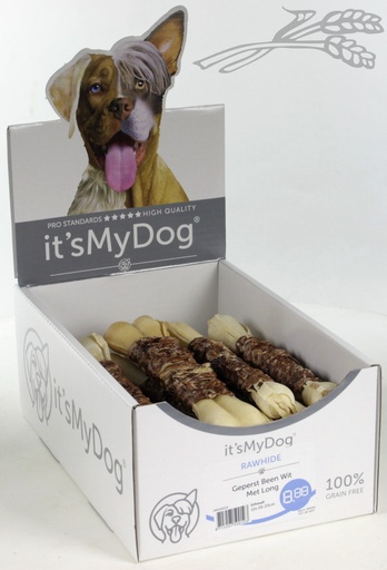 [IMD50019] it's My Dog Rawhide Geperst Been Wit Met Long 12 x 1 st.
