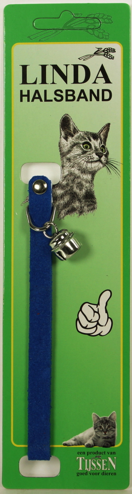 Poezenbandje Blauw suede met elastiek en bel 1 st.
