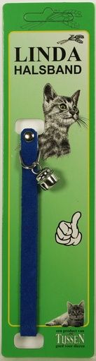 [LIN479] Poezenbandje Blauw suede met elastiek en bel 1 st.