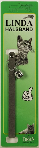 [LIN480] Poezenbandje Grijs suede met elastiek en bel 1 st.