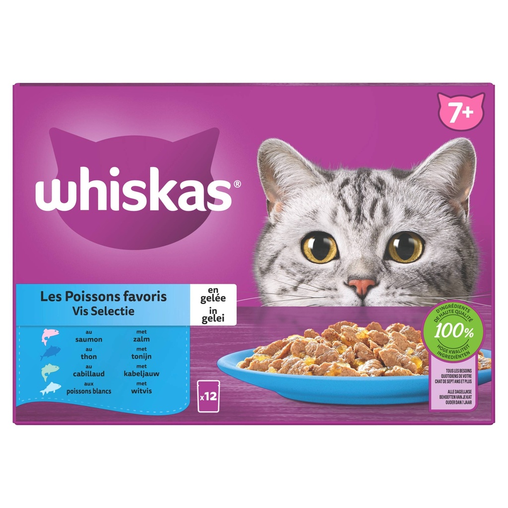 Whiskas MP 7+ Vis in Gelei (4 x 12 x 85 gr.)