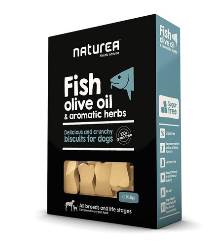[NT32311] Naturea Dog Biscuits Fish Olive Oil Herbs (8 x 140 gr.)