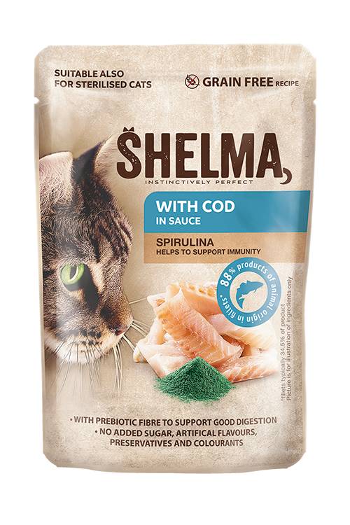 Shelma Pouch Fillets Cod/Spirulina 28 x 85 gr.