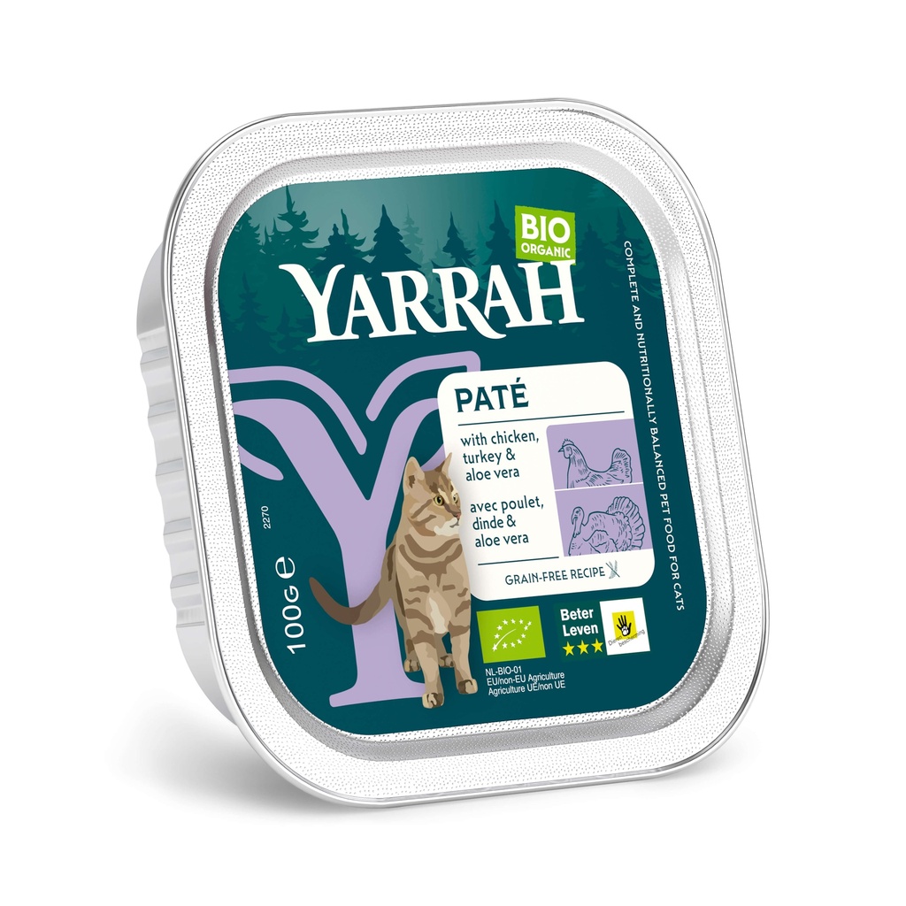 Yarrah Kat Alu Pate Kip/Kalk/Aloëvera 16 x 100 gr.