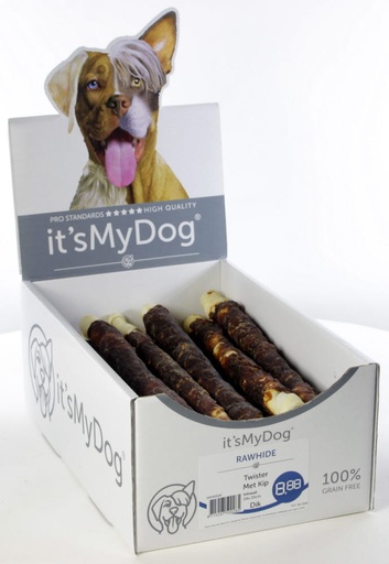 [IMD50028] it's My Dog Rawhide Twist Met Kip Dik 24 x 1 st.