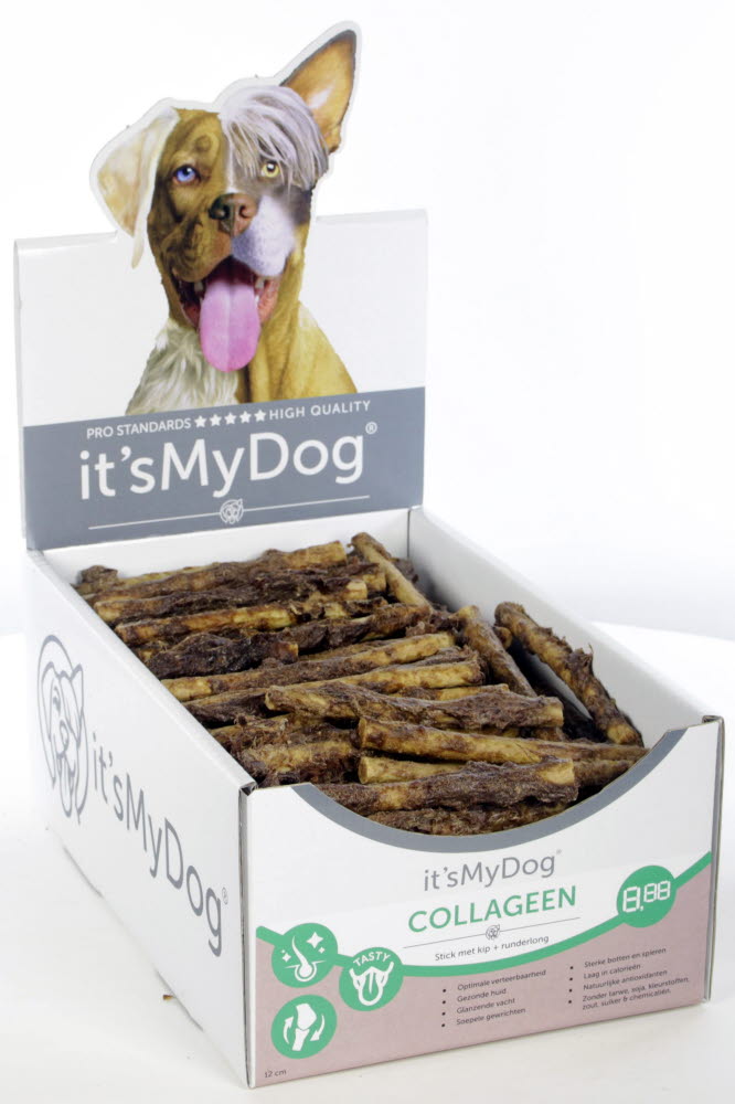 it's My Dog Collageen stick met kip + runderlong 12 cm 200 x 1 st.