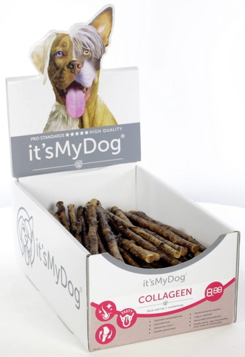 [IMD50107] it's My Dog Collageen stick met kip + runderlong 25 cm 64 x 1 st.