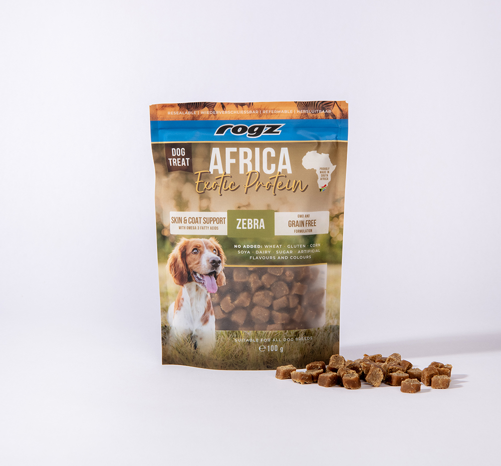 Rogz Dog Treat Skin & Coat Zebra 6 x 100 gr.