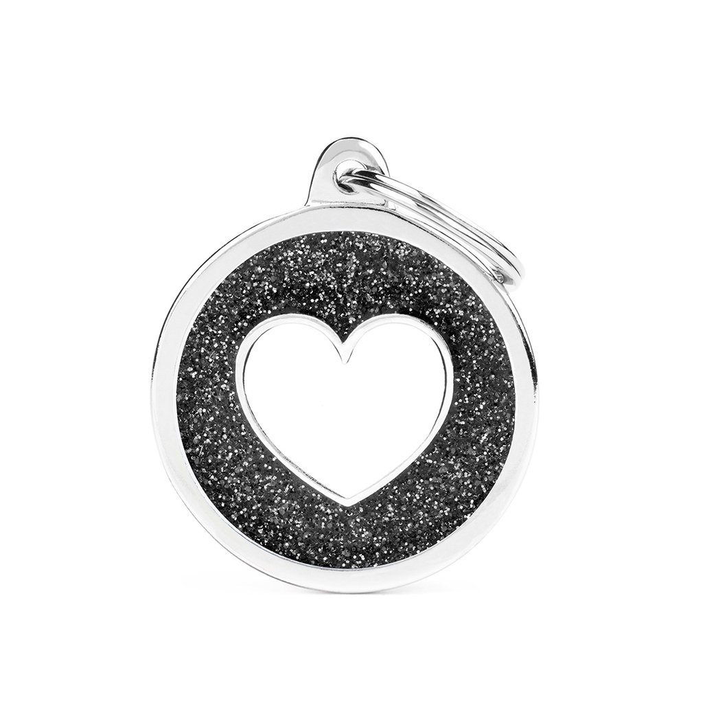 MyFamily Big Circle Black Glitter White Heart