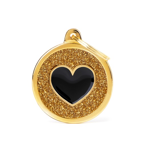 [MF27236] MyFamily Big Circle Gold Glitter Black Heart