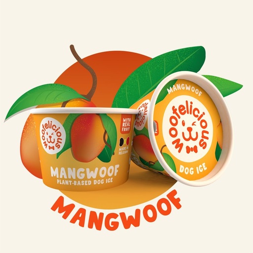 [IJS36016] Woofelicious Hondenijs Mango  (12 x 100 ml.)