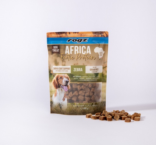 [RDTAES100Z] Rogz Dog Treat Skin & Coat Zebra 6 x 100 gr.